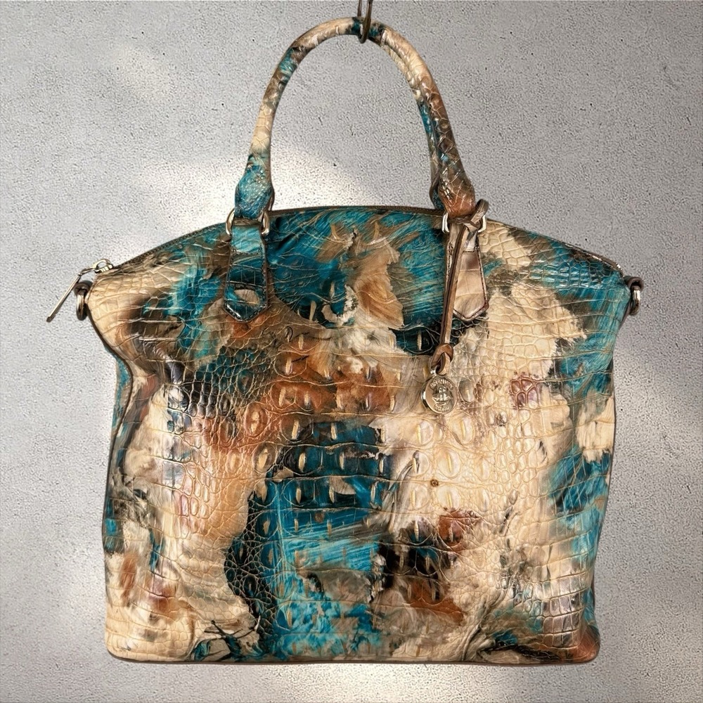 BRAHMIN Bird Of Paradise Large Duxbury Croc Embossed Leather Satchel HTF